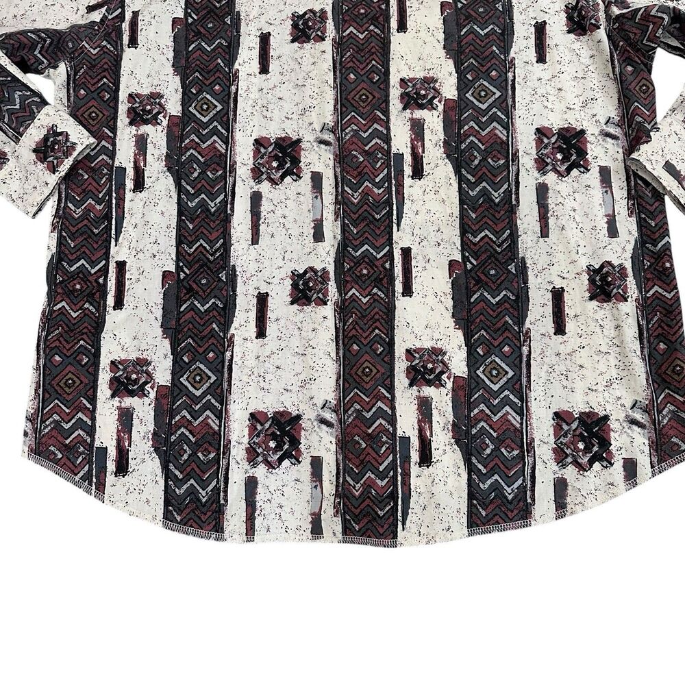 Vtg Wrangler Western Shirt Aztec X-Long Tails Long Sleeve Band Collar 17-1/2x35 - Picture 8 of 10